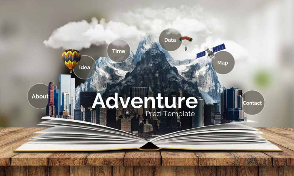 3D adventure flipbook urban city concept education prezi next presentation template