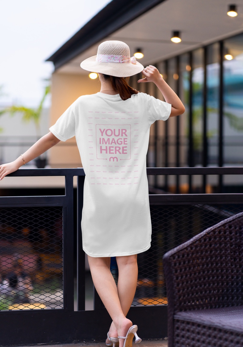 Back Side Dress Shirt Mockup of a Young Woman With Hat
