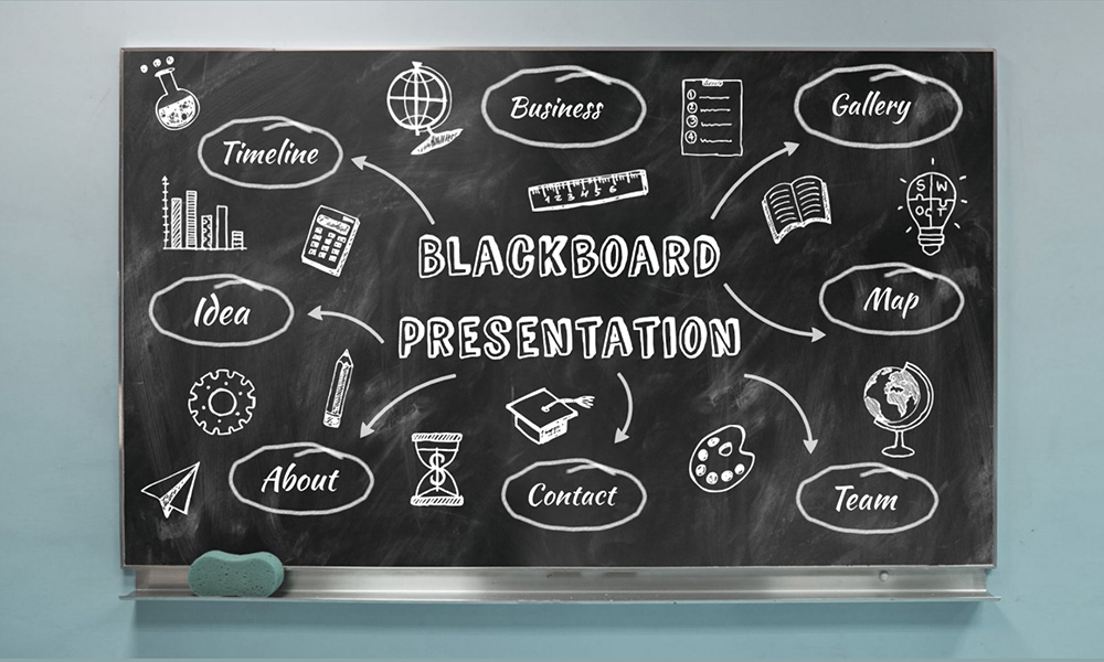 Blackboard Prezi next presentation template hand drawn icons