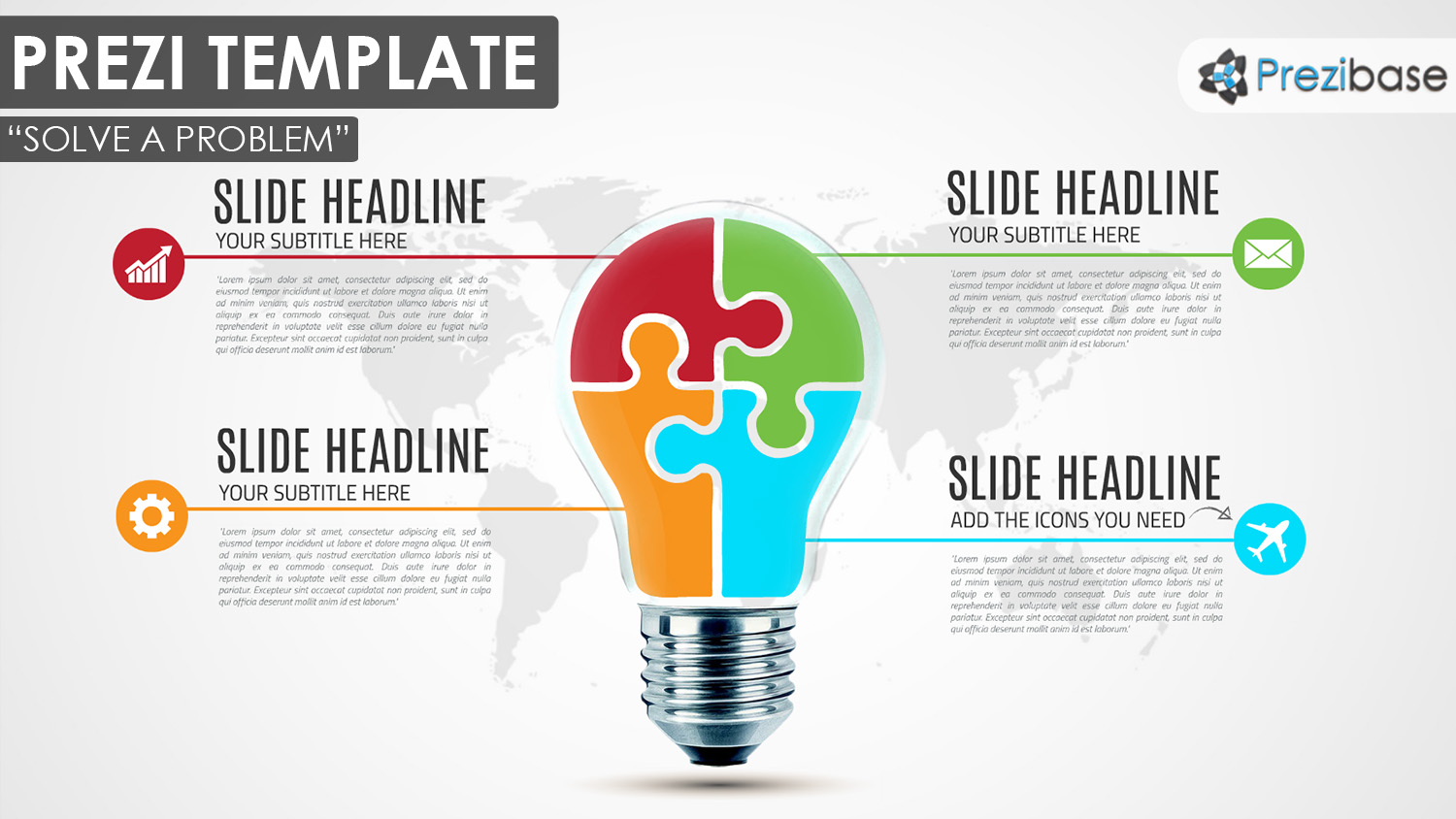 creative business light bulb puzzle diagram prezi template presentation