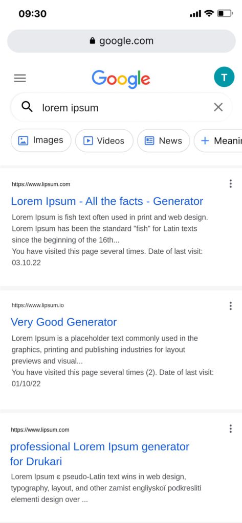 google mobile text serp view mockup