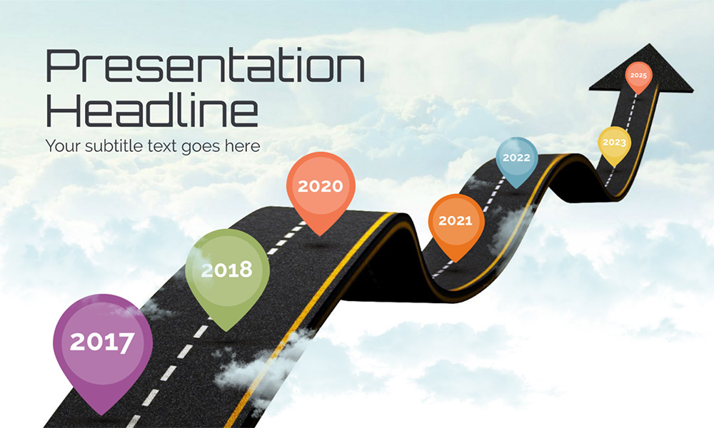 Road in sky creative milestones and timeline presentation template for prezi