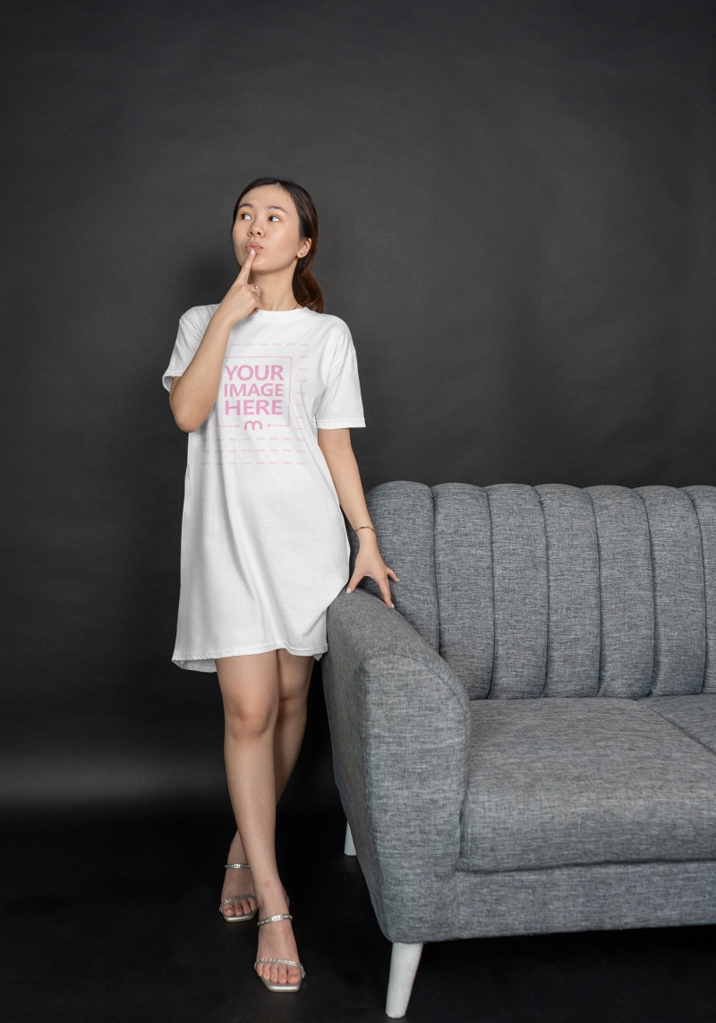 Mockup of Shirt Dress With a Thinking Woman