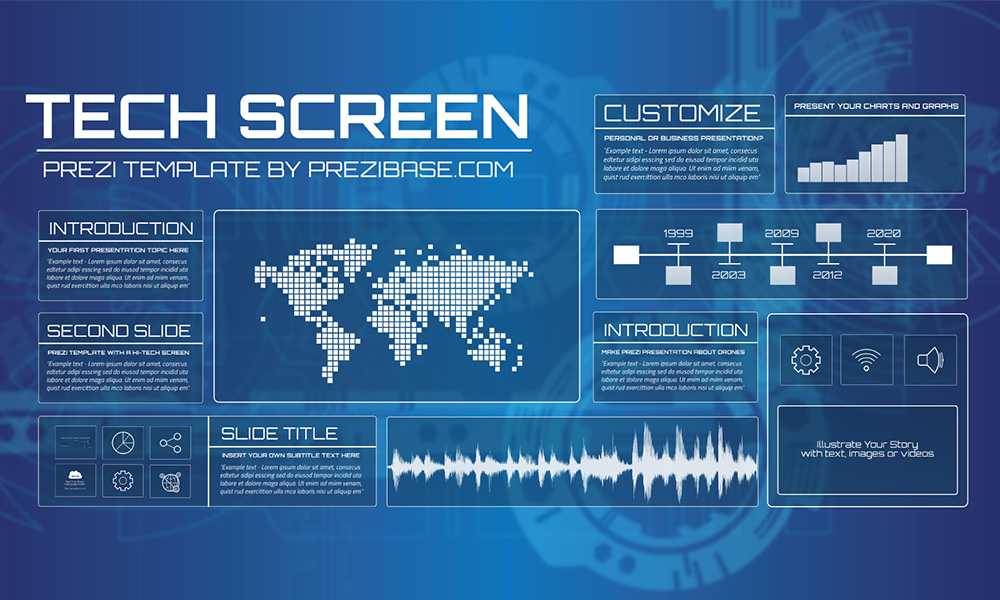 Blue technology futuristic screen layout Prezi Template for presentations