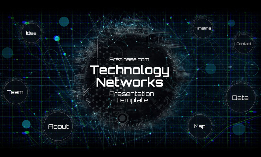 Dark technology network futuristic presentation template for Prezi