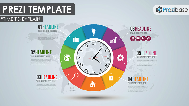 Colorful circle clock time business prezi template ideas