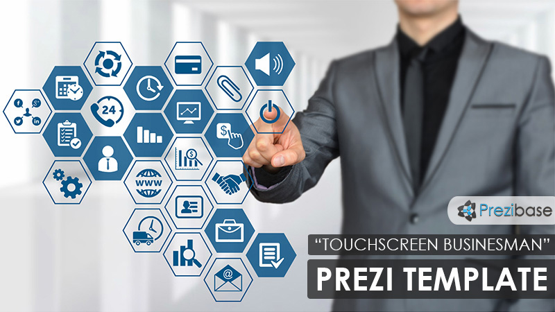 Businessman touchscreen creative technology Prezi Template for presentations