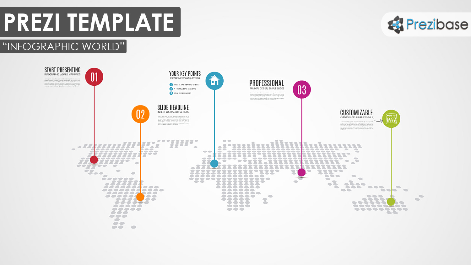 Infographic dotted squares world map prezi template
